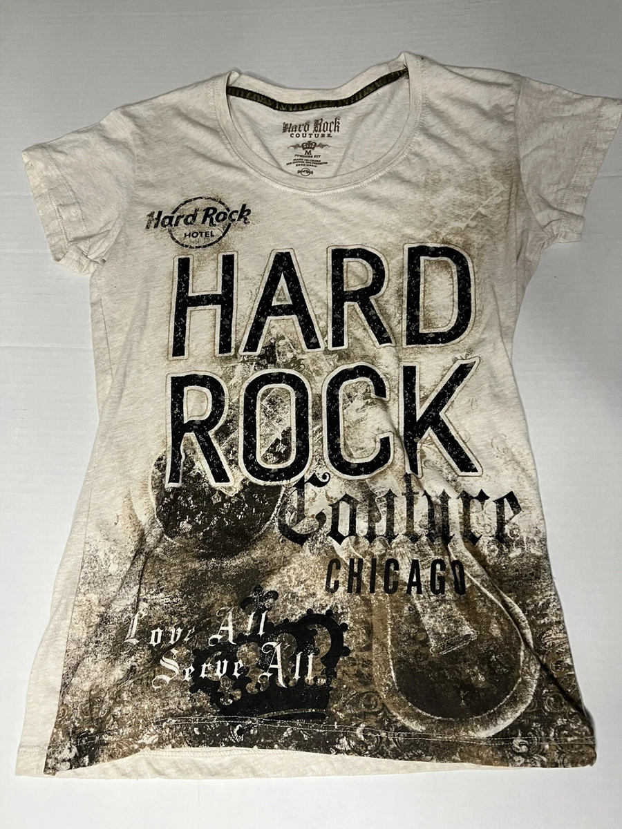 Hard Rock Cafe Couture T-shirt Womens M Hamburg JR Fit Beige Black Stretch