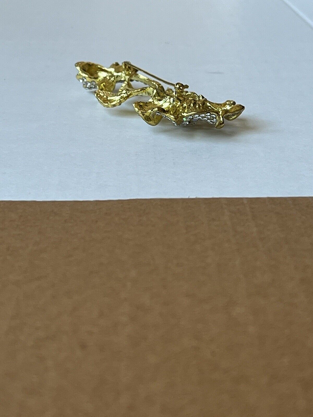 Flower Brooch Pin Gold Tone AB Rhinestones Statem… - image 10