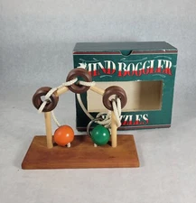 MINDS BOGGLER PUZZLE "Triple Trouble" Wooden Wood Ring Puzzle Channel Craft USA