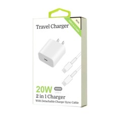 Cargador rápido 2 en 1 de 20 W C a C con cable de sincronización de cargador desmontable (blanco)