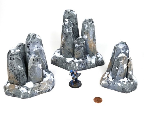 Set Of 3 Snowy Rock Formations Handmade To Order Warhammer Dnd Style Terrain Ebay