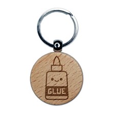 Kawaii Glue Bottle Crafts Teacher School Engraved Wood Round Keychain Tag Charm