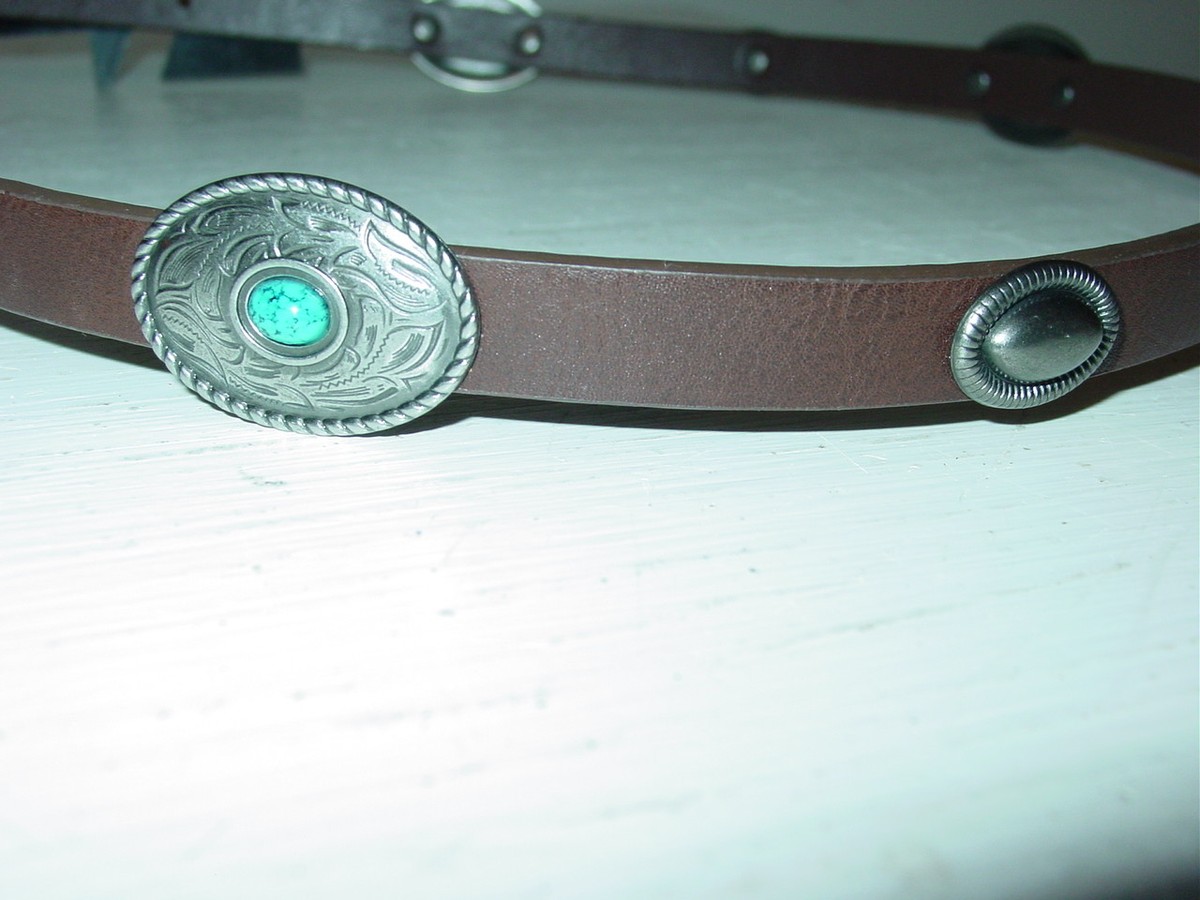 Express Brown Belt Antique Silver Faux Turquoise Cowgirl  display picture 1