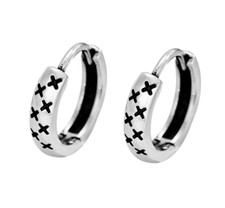 Sterling Silver 925 Retro X Huggie Hoop Earrings Women Girl Gift 12x3mm I34