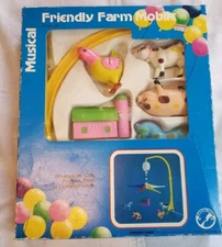 Vintage Nursery Needs Friendly Farm Animals Musical Crib Playpen Mobile