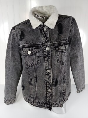 Refuge Distressed Denim Faded Black Jean Jacket Pockets