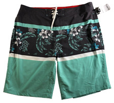 Goodfellow Co Mens UPF 50 Swim Trunks Sz 38 Black Floral Slash Pockets NWT
