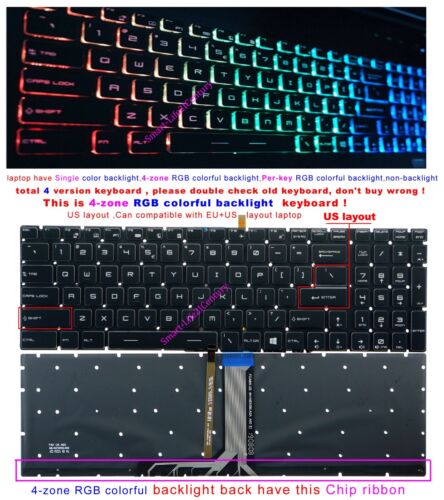 New for MSI Steelseries GE62 GE72 WS60 US Keyboard Colorful Backlit Crystal - Afbeelding 1 van 7