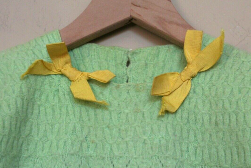 Vintage Baby Dress Crochet Green Gown Handmade Size 18 24 M 2T Ribbons - Picture 5 of 6