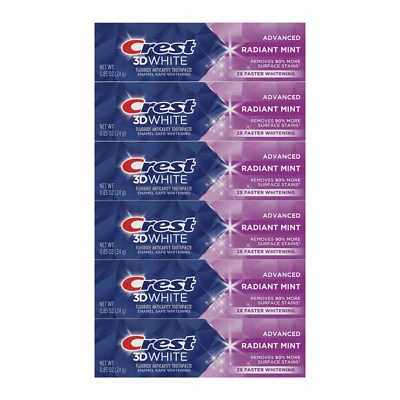 Crest 3D White Dentifrice Fluoré Radiant Mint, 24 g (6 Pack) - Photo 1/4