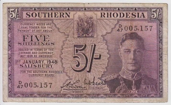 Southern Rhodesia 5 Shillings 1948 VF P8b King George 1st January Low Serial - Image 3 of 4