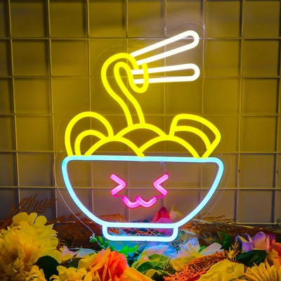 Anime Ramen Neon Sign,Japanese Noodles LED Sign Light, Dimmable Ramen Bowl 3D...