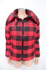 Kendall + Kylie Womens Puffer Coat Jacket Size M Medium Checkered Red Black