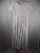 White Beaded wedding dress for flower girls Girl with Veil Size Youth Large