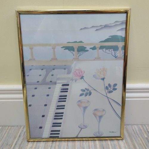 Tudor Mironesco Brille auf Klavier Air Brush Art 70er Veranda signiert Druckrahmen - Bild 11 von 15