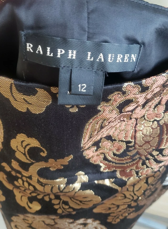 $1195 FALDA RALPH LAUREN ORO NEGRO ALGODÓN SEDA BORDADO ESTAMPADO FORRADO 12 Foto 2 de 4