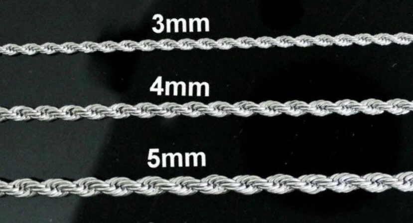 Collar cadena cuerda plata acero inoxidable 3/4/5/7 mm 20-30" hombre mujer Foto 4 de 4