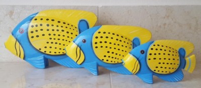 Holzfigur Standfische 3er Set - Kunsthandwerk aus Bali - Reine Handarbeit