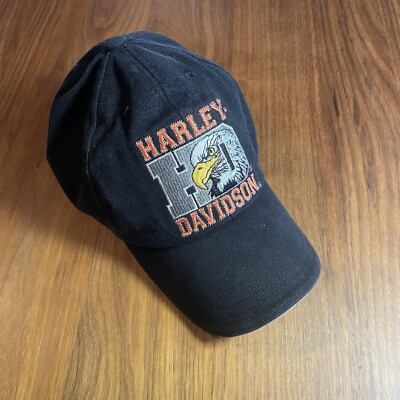 Vintage Harley Davidson Dad Hat Embroidered Eagle Hook & Loop Strap Back