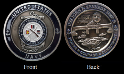 ~ USS John F Kennedy ~ Ship 9 ~ Navy Recruit Training Command Challenge Coin ~