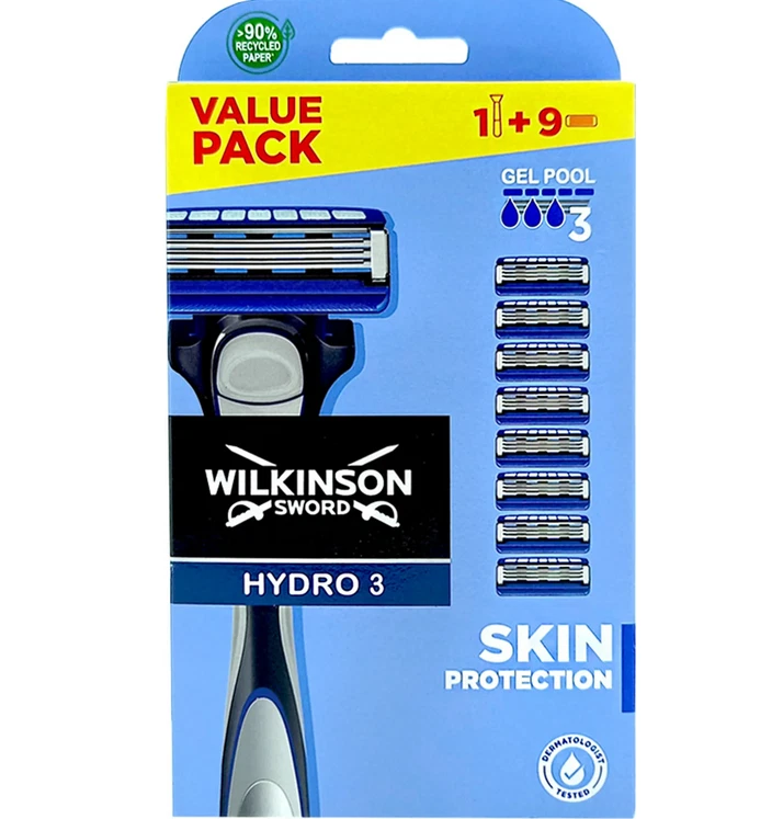 WILKINSON SWORD Wilkinson Hydro 3 Skin Protection Rasierer + 9 Ersatzklingen Neu +OVP
