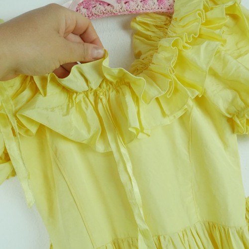 Vintage Girls XS S Dress Cottagecore Ruffle Butter Yellow Pastel Prairie Costume - Picture 5 of 14