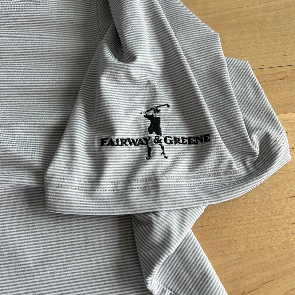 ⛳️ Polo de golf FAIRWAY & GREENE Tech XL Glen Oaks CC blanco gris a rayas Foto 2 de 4