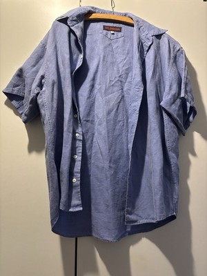 Heldmann Leinen Kurzarm Bluse Blau M Damenbluse Sommer Vintage Festival Lässig 