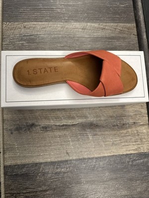 1. State Travor Slide Sandals Fabric Straps Size 7 Papaya Nubuck