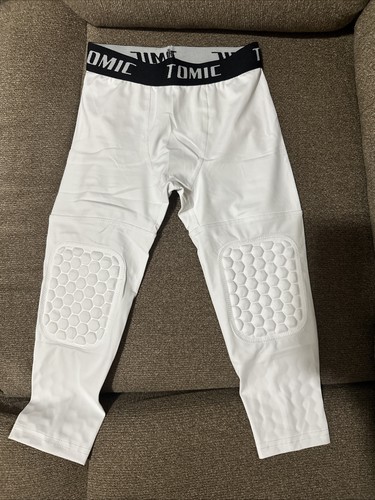TOMIC- Boy’s Compression Pants W/knee Pads-white (Football) Sm