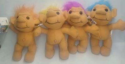 Vtg 1991 Troll-Kins Plush Doll Lot Of 4 Hair Soft Plush Belly Button W/Tags 8 