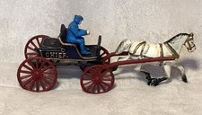 Antique Vintage Cast Iron P.D. Chief Horse Drawn Buggy .