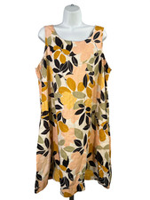 Rachel Zoe Women's Yellow/Pink Leaf Print Linen Sleeveless Shift Dress - Plus 1X