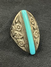 VINTAGE 1940-50'S NATIVE AMERICAN STERLING  TURQUOISE RING SZ6 EXCELLENT DETAIL