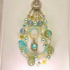 Blue Pendant Phone Wristlet Charm Glass Beaded Silver Butterfly Bag Keychain