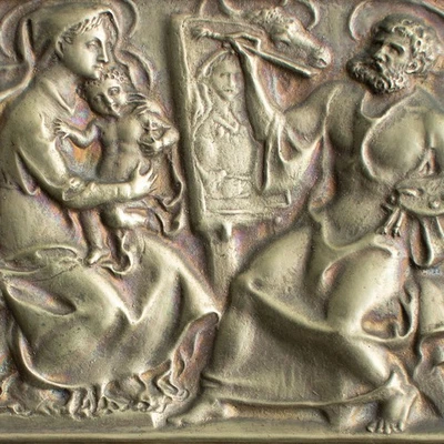 Apostel Lukas malt Madonna Bronzerelief Martin Feuerstein Widmung signiert 1916 - Bild 1 von 4