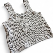 Vintage Crochet Tank   Cottagecore Handmade Floral Knit Top M/L