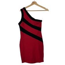 Boutique Saboro Black & Red Bodycon One Shoulder Mini Dress M