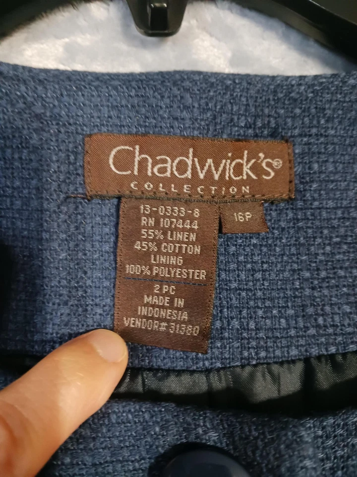 Chadwicks Blazer Falda Traje Mujer 16P Azul Texturizado Forrado Conjunto Ropa de Trabajo Carrera Foto 2 de 4