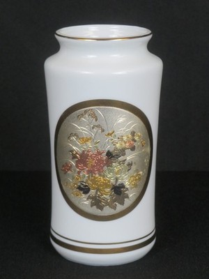 Japanese Chokin Vase 24K Gold Edged Floral 6'' Tall