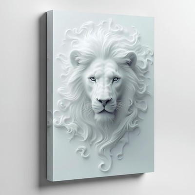 White Lion 3D Effect Canvas Wall Art Animal Print Modern Home Decor Design
