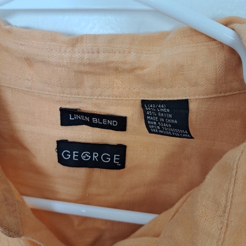 Vintage George Orange Linen Blend Casual Beachy Button Down Shirt Size Large - Picture 3 of 5