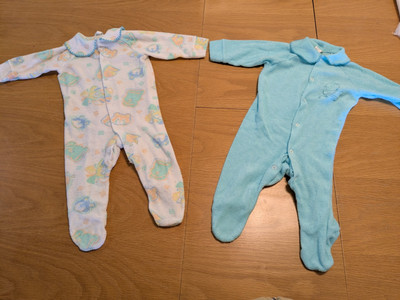 2 Vintage Gerber Baby Sleeper Pajamas Size Terry Cloth Snap Buttons Duck Animals