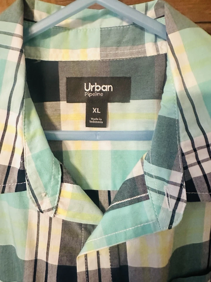 Camisa para niños URBAN PIPELINE azul a cuadros con botones TALLA XL grande manga corta Foto 3 de 4