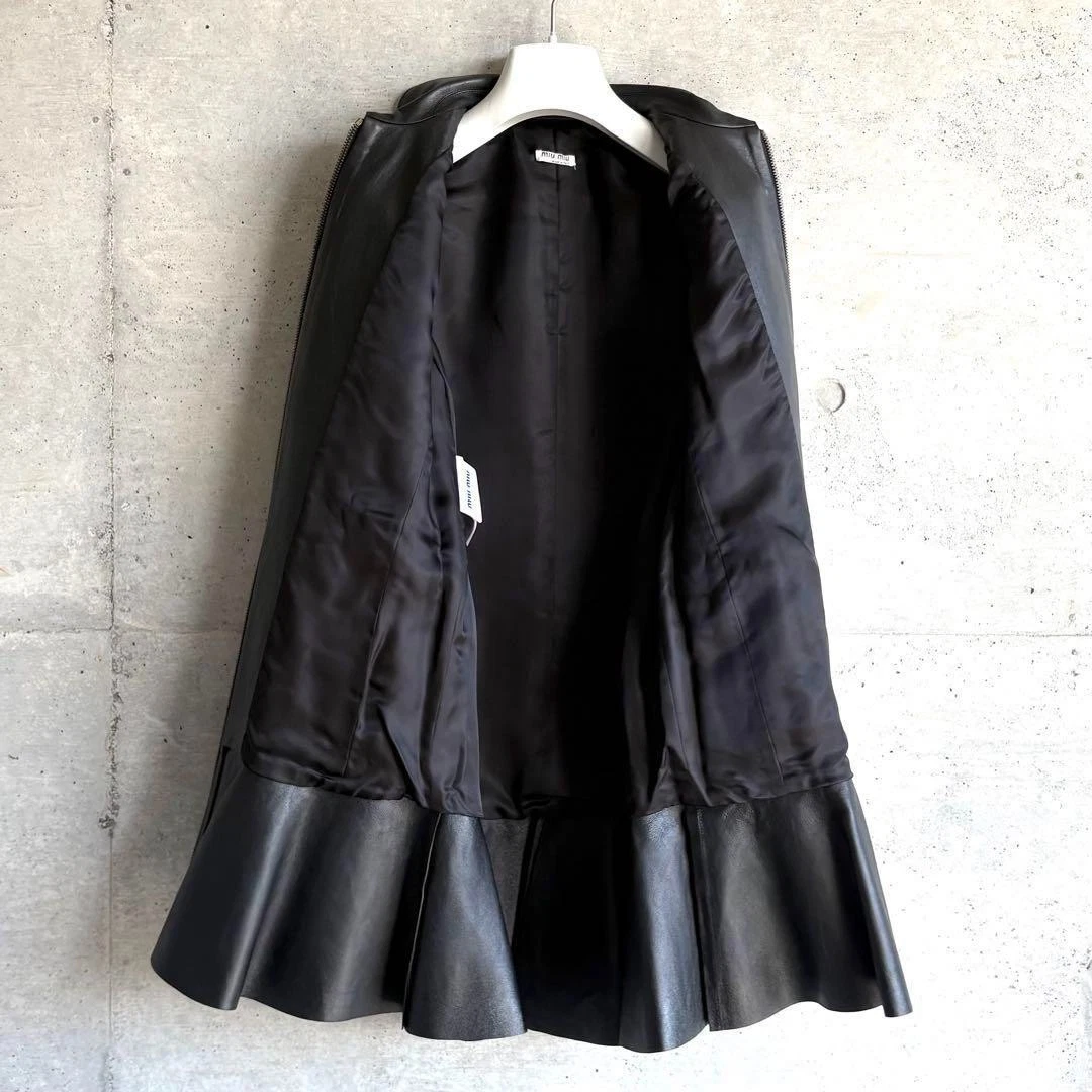 MIU MIU abito pelle di agnello cappotto zip nero archivio donna taglia 38 GIAPPONE