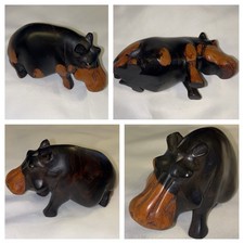 Rare African black wood hand carved hippopotamus figure 22cm in good condition