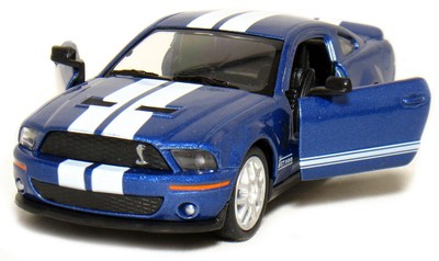 KiNSMART 2007 Ford Shelby GT500 Blue with Racing Stripes 1:38 Scale 5 Inch Di...