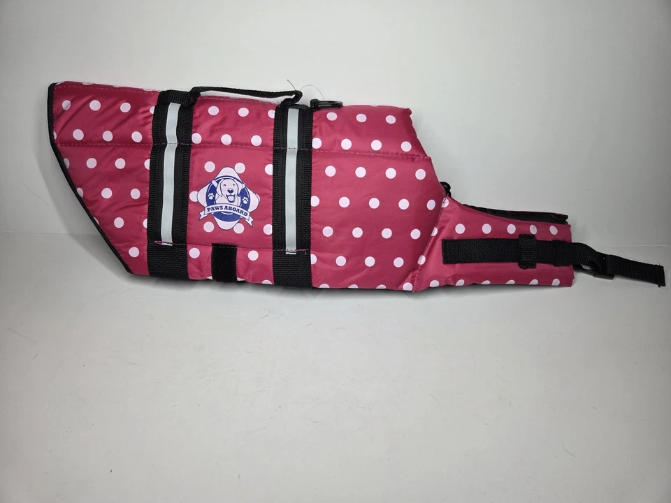Paws Aboard Dog Life Jacket Size Med Pink w/white Polka Dots Adjustable Boating - Image 3 of 4
