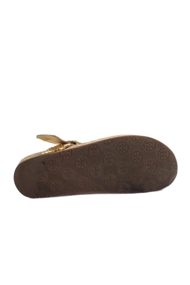 Tory Burch Womens Leather Snakeskin Print Thong Slide On Sandals Gold ...
