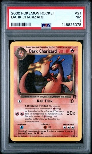 2000 POKEMON ROCKET #21 DARK CHARIZARD PSA 7